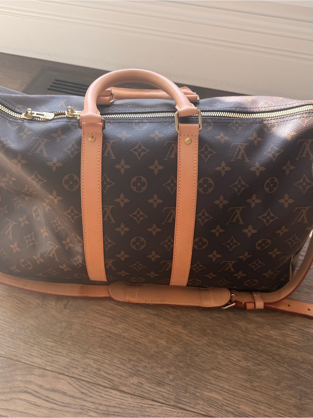 Louis Vuitton Brown Monogram Duffel with Tan Leather Trim 45 with bag fromLV